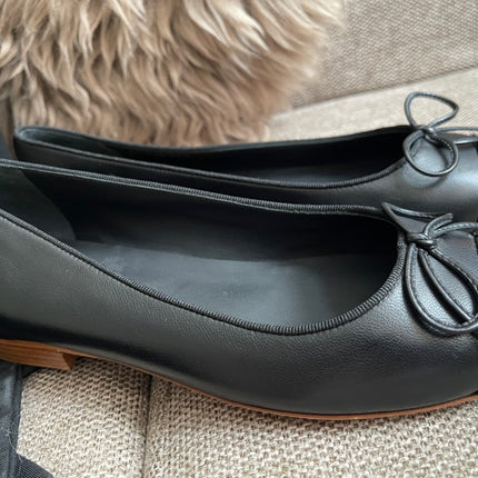 Preloved Authentic Chanel Ballet Flats — Black Lambskin & Patent Cap Toe (Size 35½)