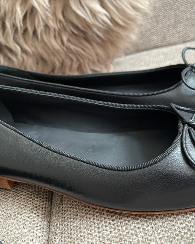 Preloved Authentic Chanel Ballet Flats — Black Lambskin & Patent Cap Toe (Size 35½)