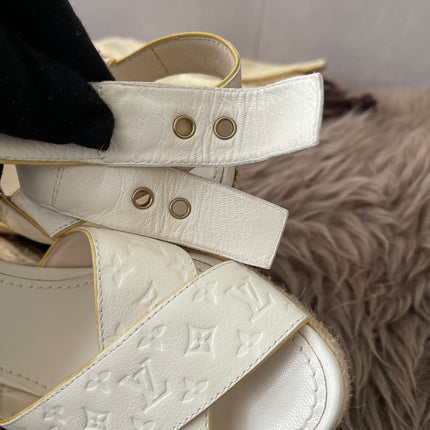 Preloved Authentic Louis Vuitton White Monogram Wedge Sandals in 36.5