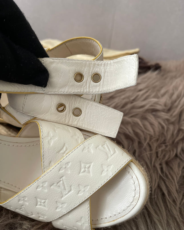 Preloved Authentic Louis Vuitton White Monogram Wedge Sandals in 36.5