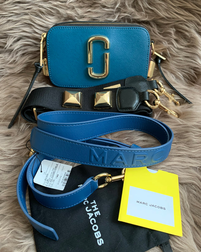 Marc Jacobs | Snapshot Studs Camera Bag In Multicolor Petrol Blue Polyurethane Coated Calfskin