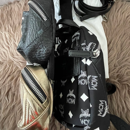 Preloved Authentic MCM Trey Mixed Media Triple-Pouch Convertible Sling