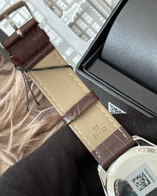 Preloved Authentic Tissot  T-Classic PR 100 White Dial Brown Leather Strap Watch for Men