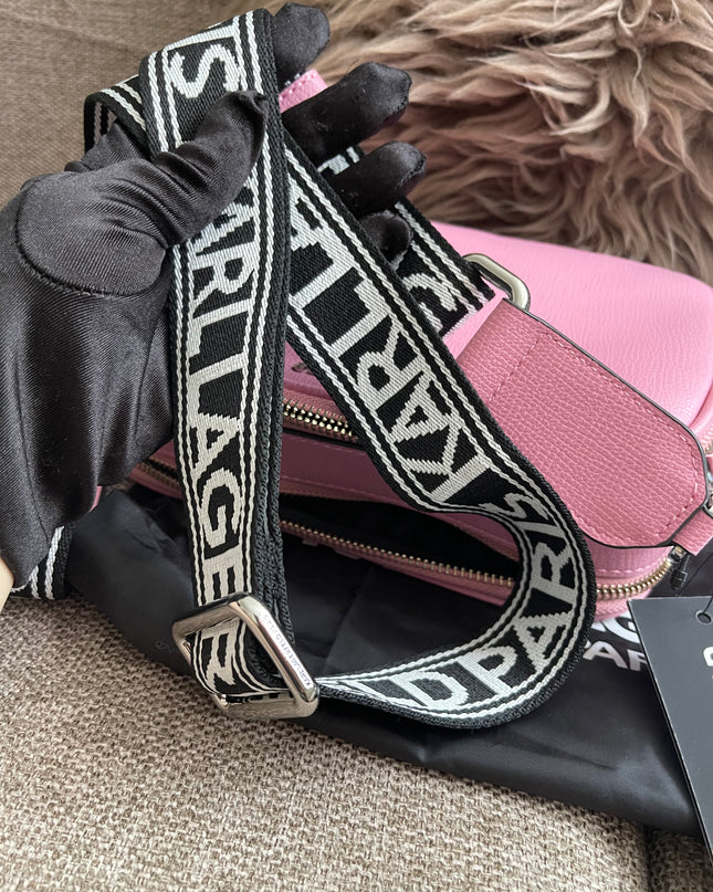Peloved Authentic Karl Lagerfeld Paris Camera Bag – Pink Pebbled Leather, Logo Strap (Brand New)