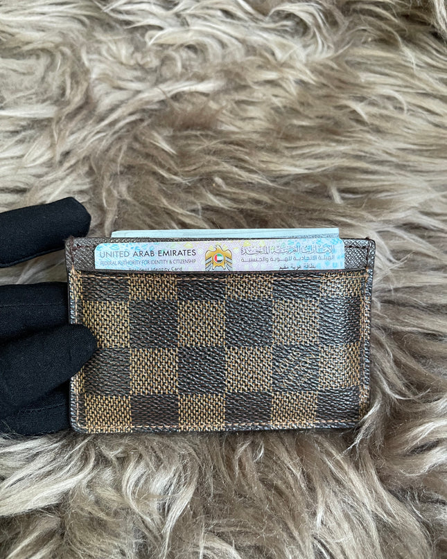 Pre-Owned Louis Vuitton Card Holder Damier Ebene Canvas