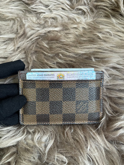 Pre-Owned Louis Vuitton Card Holder Damier Ebene Canvas