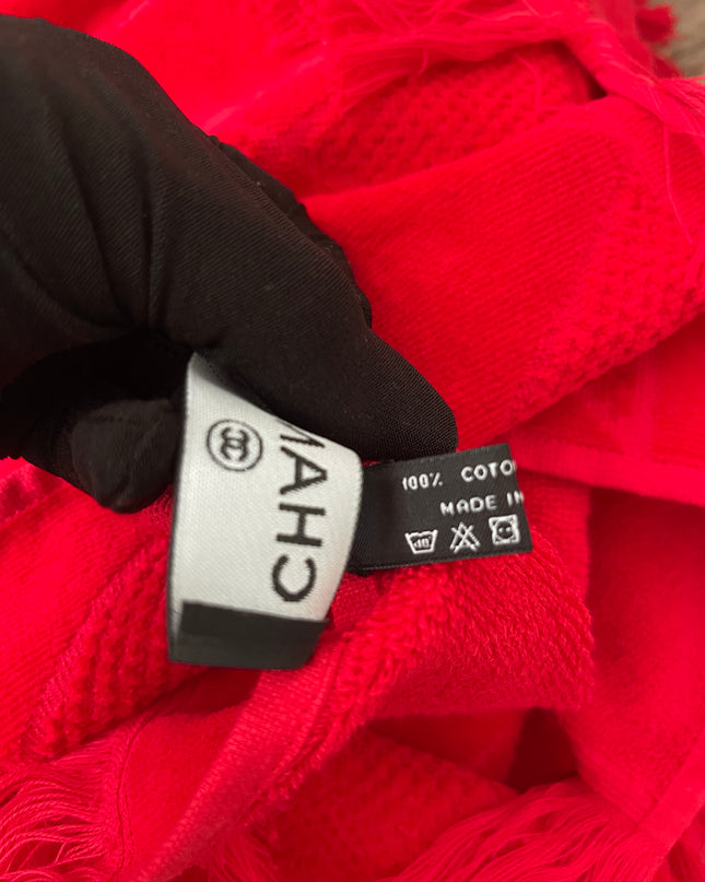 Preloved Authentic Chanel Red Terry Cloth Beach Bag and Towel Set