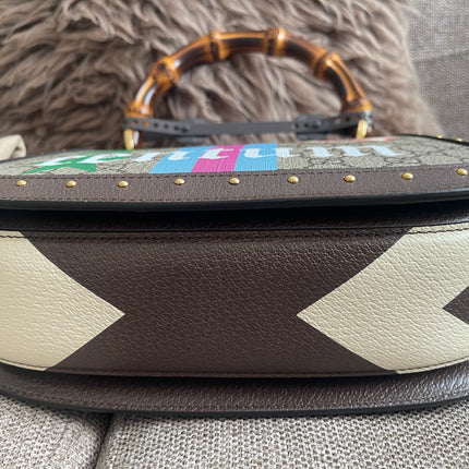 Preloved Authentic Gucci GG Supreme Canvas Leather and Python Medium Bamboo 1947 Top Handle Bag