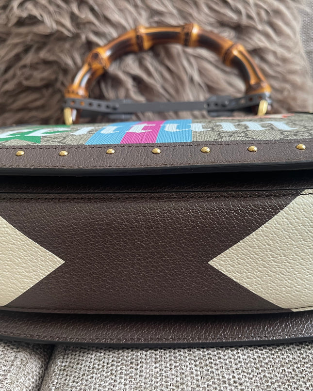 Preloved Authentic Gucci GG Supreme Canvas Leather and Python Medium Bamboo 1947 Top Handle Bag