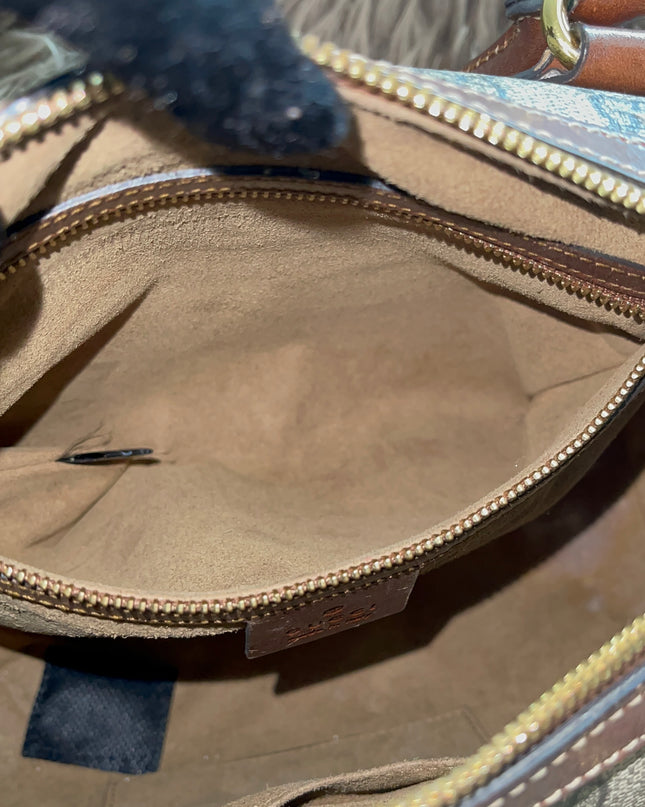 Peloved Authentic Gucci GG Supreme Duffle/Boston Mini – Tan Leather Trim with Strap
