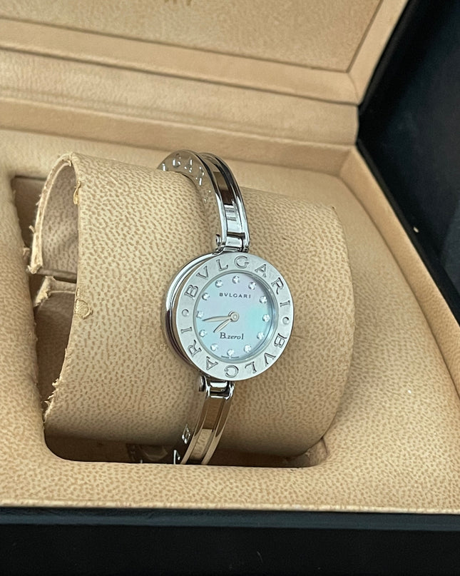 Preloved Authentic Bvlgari B.zero1 Watch 22mm stainless steel case, a blue mother-of-pearl dial with diamond
