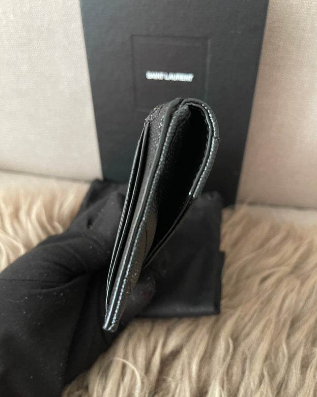 Preloved Authentic SAINT LAURENT Fragments zipped card case with flap