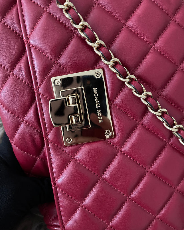 Preloved Authentic Michael Kors Red Vivianne Quilted Leather Shoulder Flap Bag