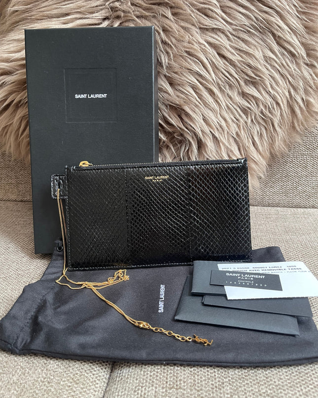 Preloved Authentic Saint Laurent Pouch Avenue Black Python Chain Bag