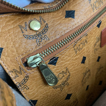 MCM Cognac Visetos Coated Canvas Medium Heritage Top Zip Shopper Tote