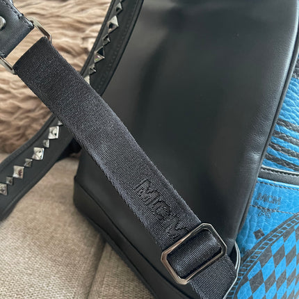 Preloved Authentic MCM Stark Backpack in Blue Black Visetos