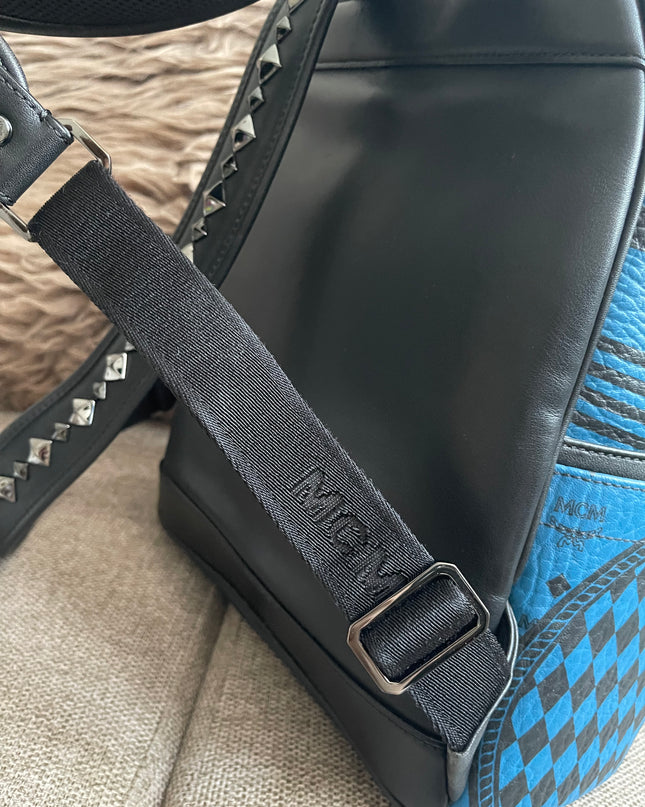 Preloved Authentic MCM Stark Backpack in Blue Black Visetos