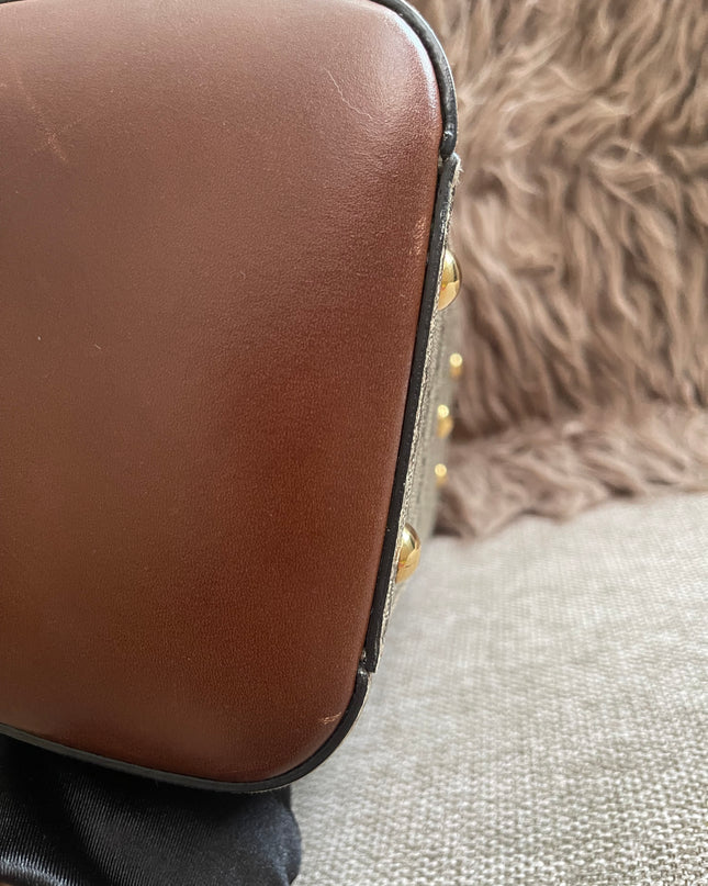 Peloved Authentic Gucci GG Supreme Duffle/Boston Mini – Tan Leather Trim with Strap