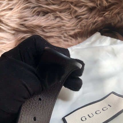 Preloved Gucci Black/Brown Leather Reversible GG Dollar Belt 90CM
