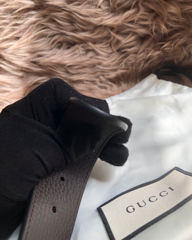 Preloved Gucci Black/Brown Leather Reversible GG Dollar Belt 90CM