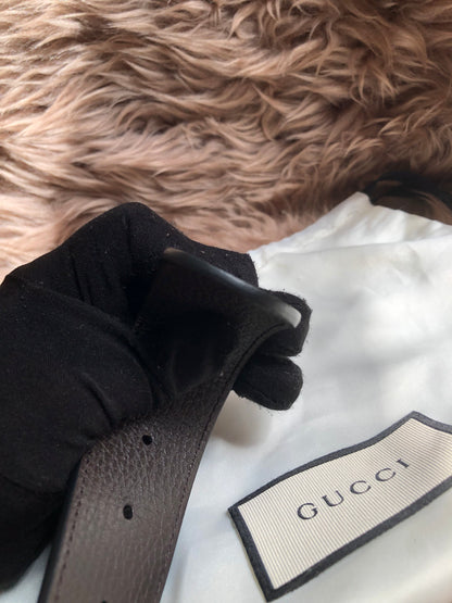 Preloved Gucci Black/Brown Leather Reversible GG Dollar Belt 90CM