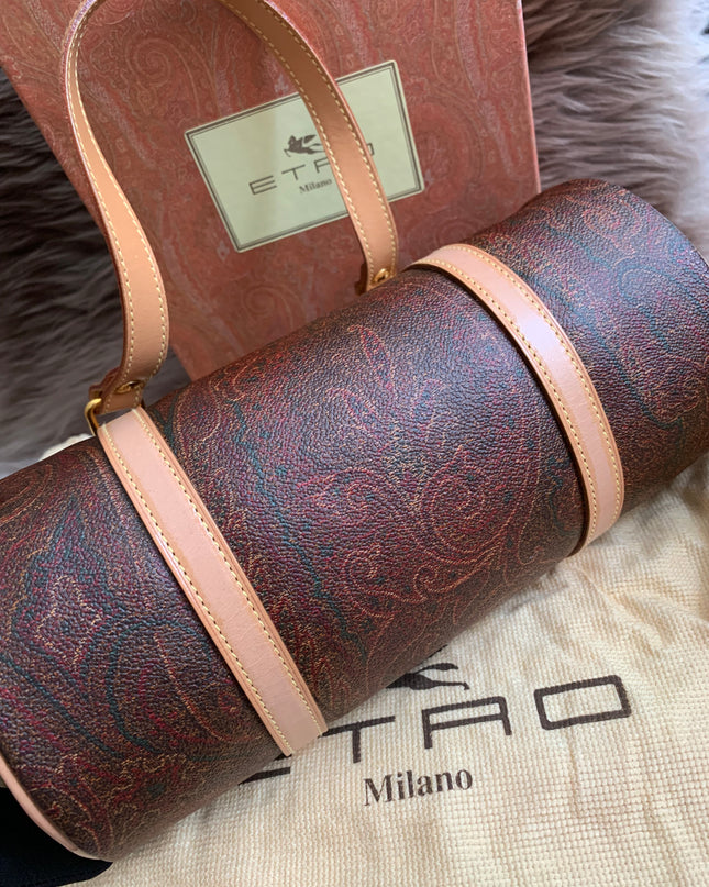Etro Multicolor Paisley Print Coated Canvas and Leather Barrel Bag