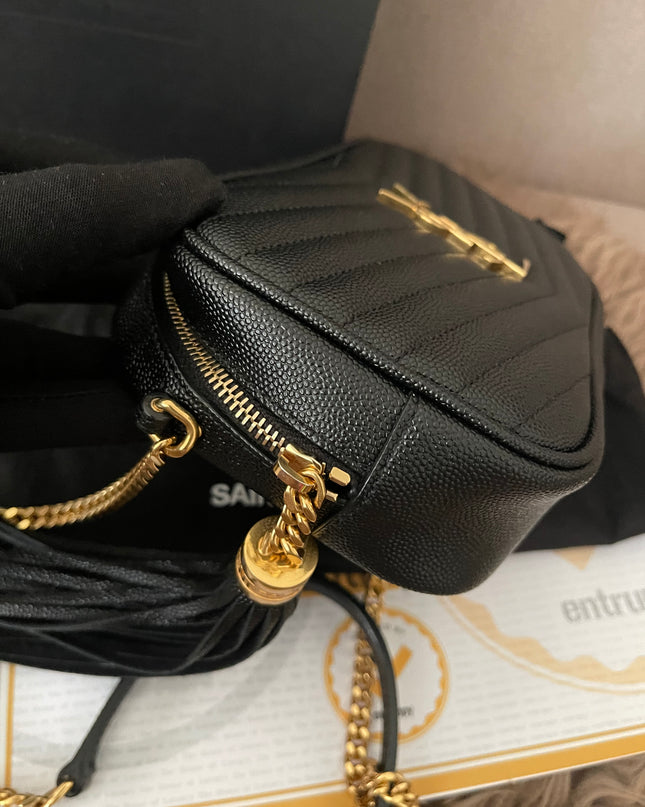 Preloved Authentic Saint Laurent Mini Lou Camera Bag in black quilted leather with gold-tone hardware