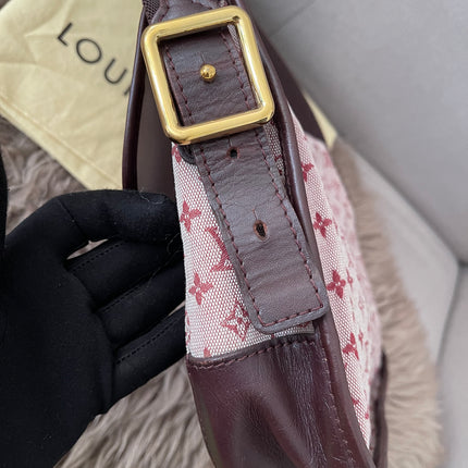Preloved Authentic Louis Vuitton Monogram Mini Lin Marjorie shoulder bag in burgundy cloth with leather trim