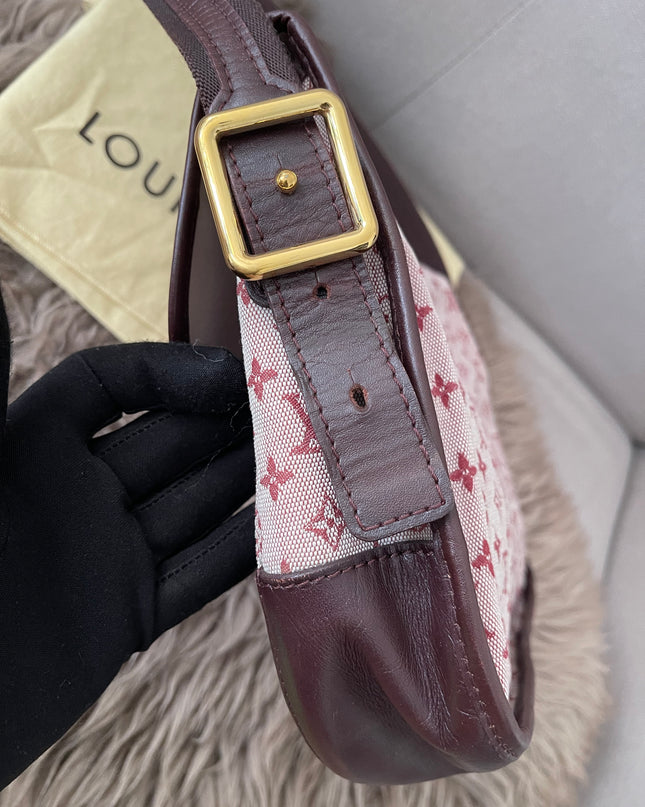 Preloved Authentic Louis Vuitton Monogram Mini Lin Marjorie shoulder bag in burgundy cloth with leather trim