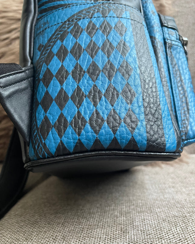 Preloved Authentic MCM Stark Backpack in Blue Black Visetos