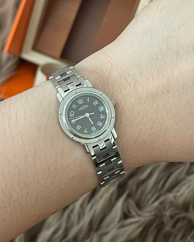 PRELOVED AUTHENTIC HERMES STAINLESS STEEL CLIPPER WATCH 24MM/16.5CM