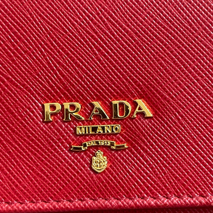Preloved Authentic Prada Saffiano Metal Wallet on Chain in Fuoco Red