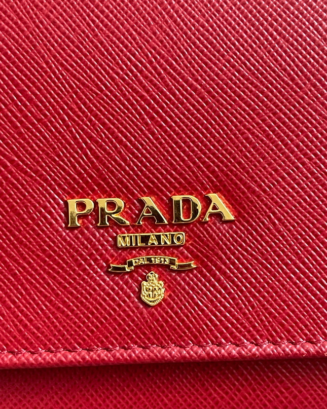Preloved Authentic Prada Saffiano Metal Wallet on Chain in Fuoco Red