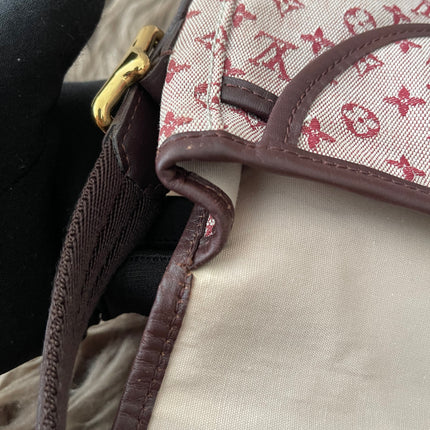 Preloved Authentic Louis Vuitton Monogram Mini Lin Marjorie shoulder bag in burgundy cloth with leather trim