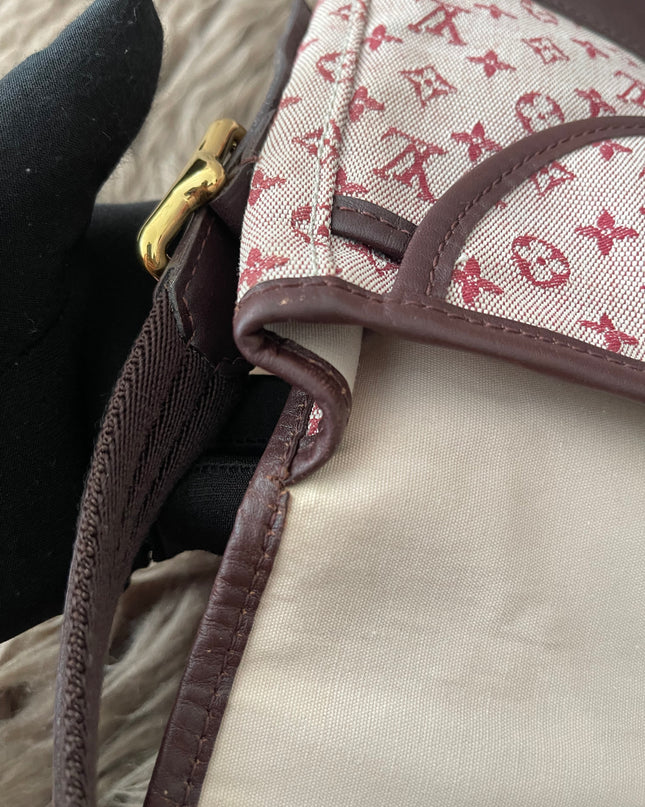 Preloved Authentic Louis Vuitton Monogram Mini Lin Marjorie shoulder bag in burgundy cloth with leather trim