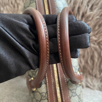 Peloved Authentic Gucci GG Supreme Duffle/Boston Mini – Tan Leather Trim with Strap