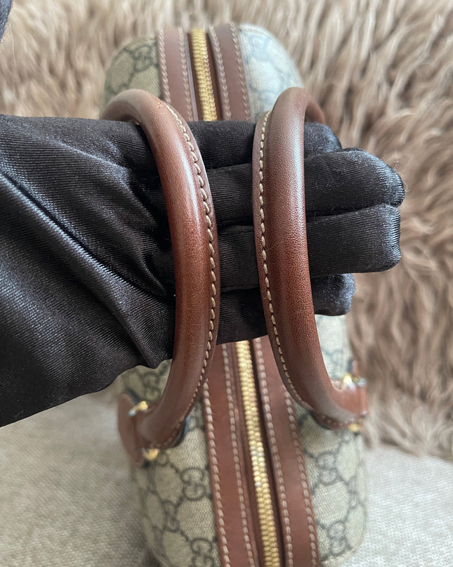 Peloved Authentic Gucci GG Supreme Duffle/Boston Mini – Tan Leather Trim with Strap
