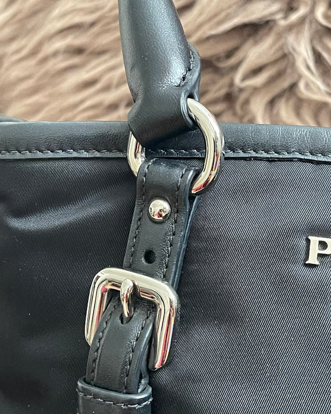 Preloved Authentic Prada Tessuto Nylon Tote Bag Black with Crossbody Strap
