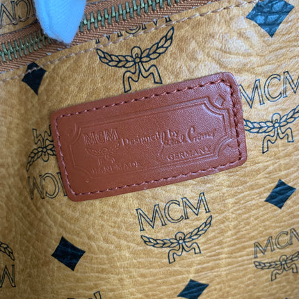 MCM Cognac Visetos Coated Canvas Medium Heritage Top Zip Shopper Tote