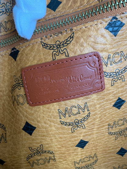 MCM Cognac Visetos Coated Canvas Medium Heritage Top Zip Shopper Tote