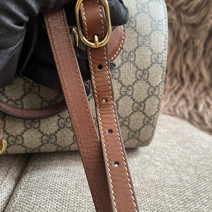 Peloved Authentic Gucci GG Supreme Duffle/Boston Mini – Tan Leather Trim with Strap