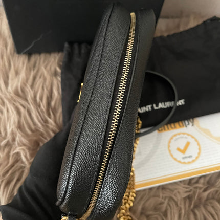 Preloved Authentic Saint Laurent Mini Lou Camera Bag in black quilted leather with gold-tone hardware