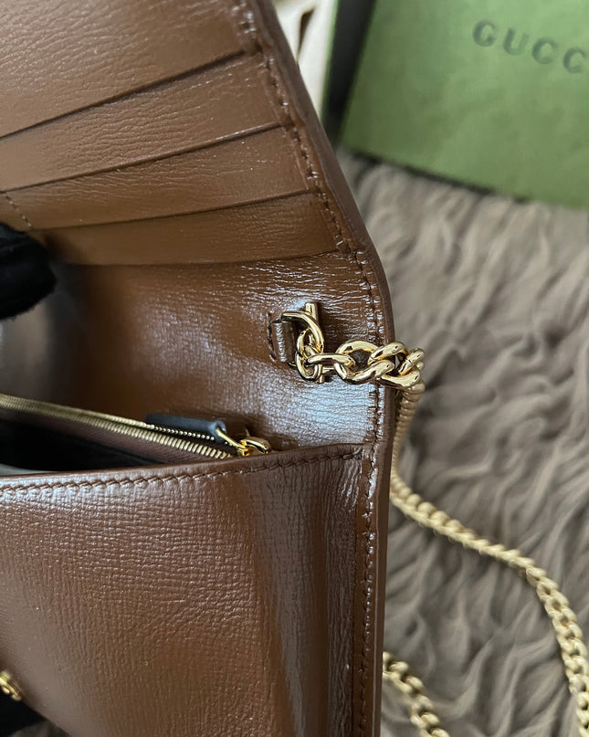 Preloved Authentic Gucci Horsebit 1955 Wallet with Chain in GG Supreme canvas