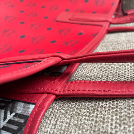 Preloved Authentic MCM Visetos Reversible Liz Shopper Tote – Ruby Red