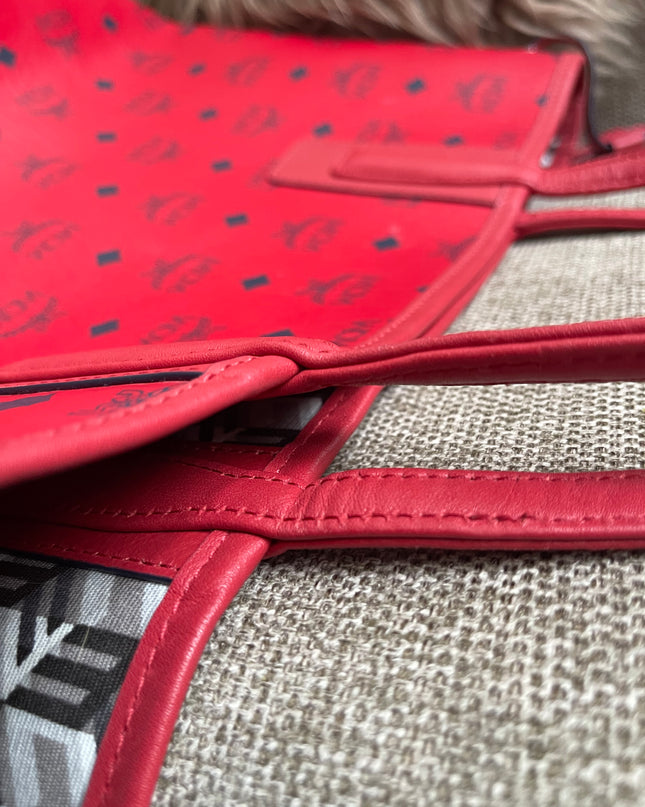 Preloved Authentic MCM Visetos Reversible Liz Shopper Tote – Ruby Red