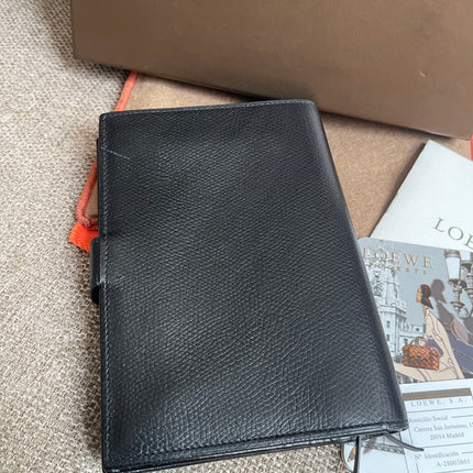 Preloved Authentic Loewe Bifold Wallet Black Grained Leather