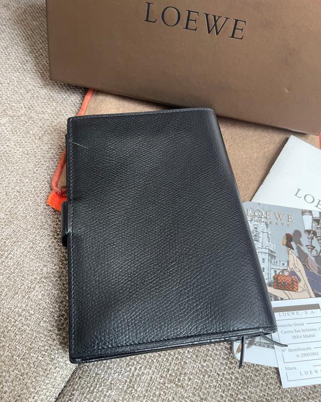 Preloved Authentic Loewe Bifold Wallet Black Grained Leather