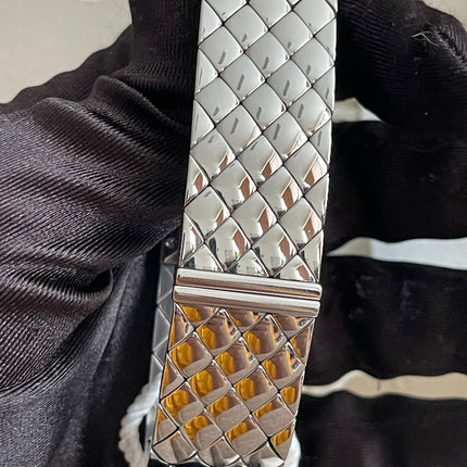 Preloved Authentic Chanel Matelassé Bangle Watch – Silver/Black Dial | Full Set