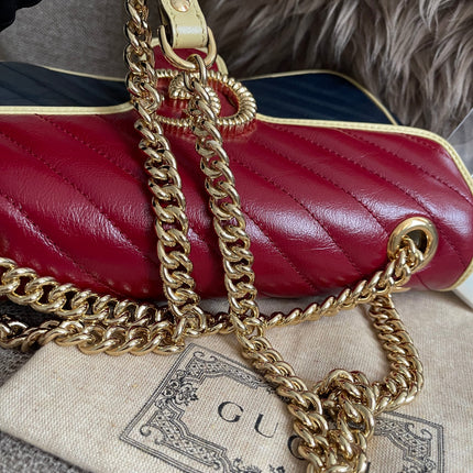 Preloved Authentic Gucci GG Marmont Small Shoulder Bag — Bicolor Red & Navy Matelassé