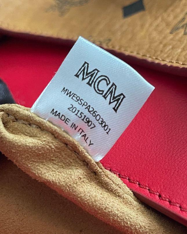Preloved Authentic MCM Patricia Top Handle Bag – Fiesta Red with Cognac Visetos Panel